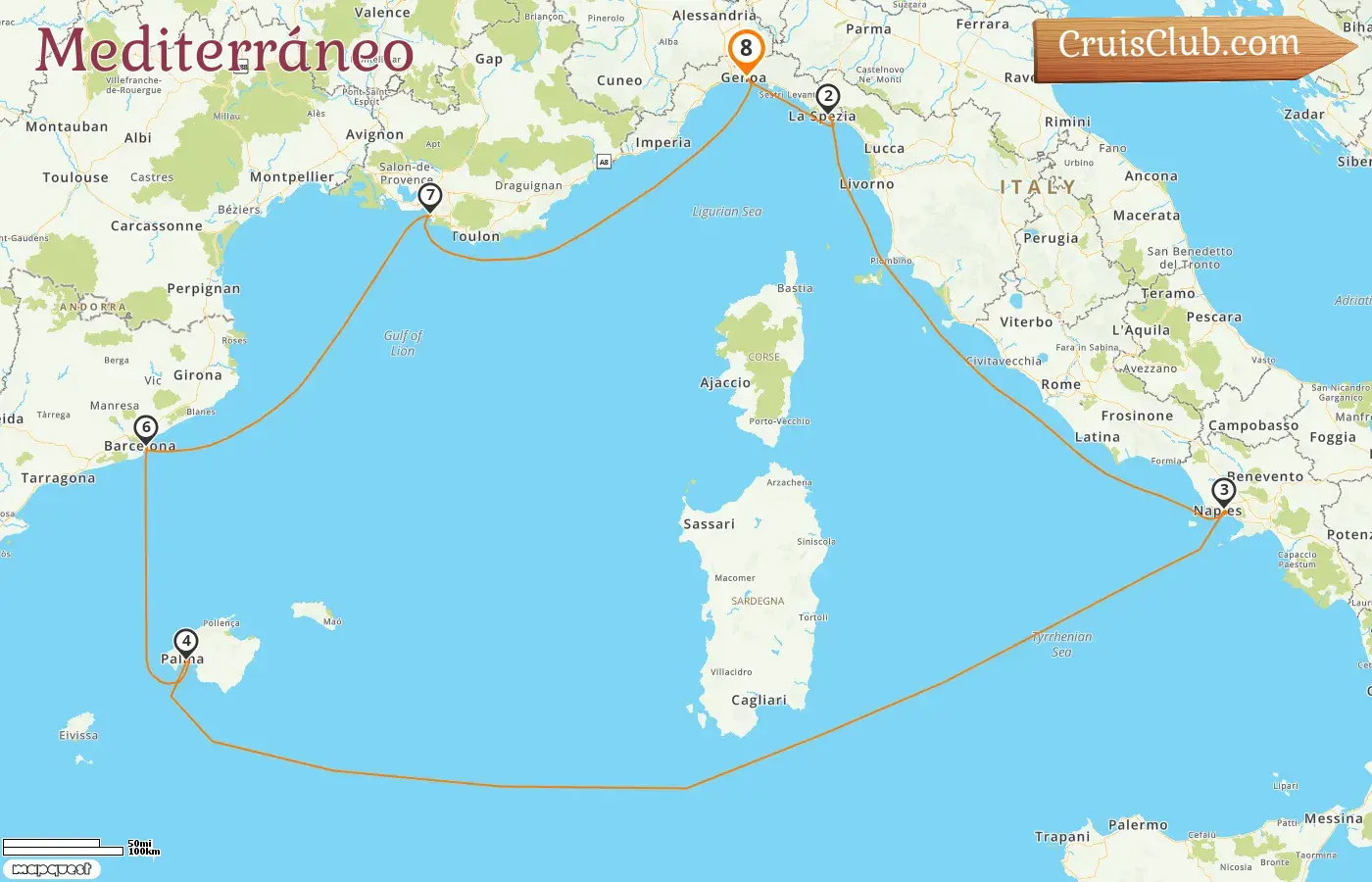 Crucero en el Mediterráneo desde Génova a bordo del barco MSC Fantasia con visitas a Italia, España y Francia durante 8 días