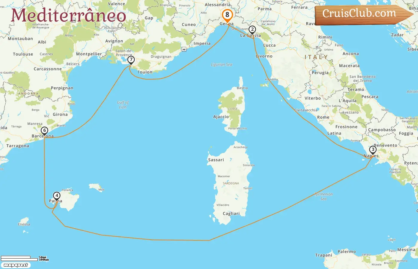 Cruzeiro no Mediterrâneo a partir de Gênova a bordo do navio MSC Fantasia com visitas à Itália, Espanha e França por 8 dias