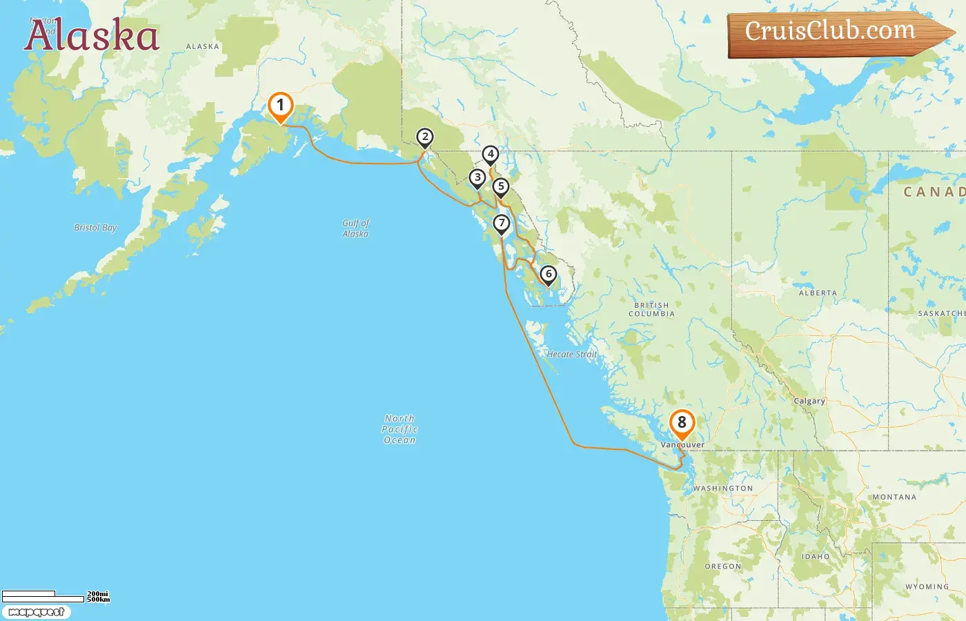 Croisière en Alaska de Whittier / Anchorage à Vancouver à bord du navire Noordam avec des visites aux États-Unis et au Canada pendant 8 jours