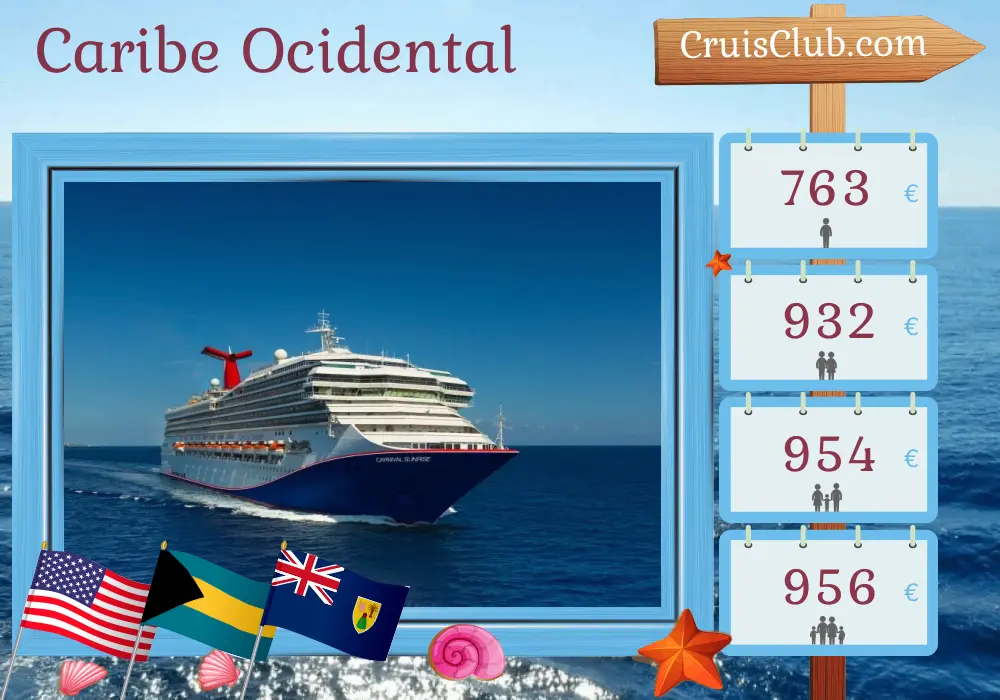 Cruzeiro no Caribe Ocidental a partir de Miami a bordo do navio Carnival Sunrise com visitas aos Estados Unidos e Bahamas por 6 dias