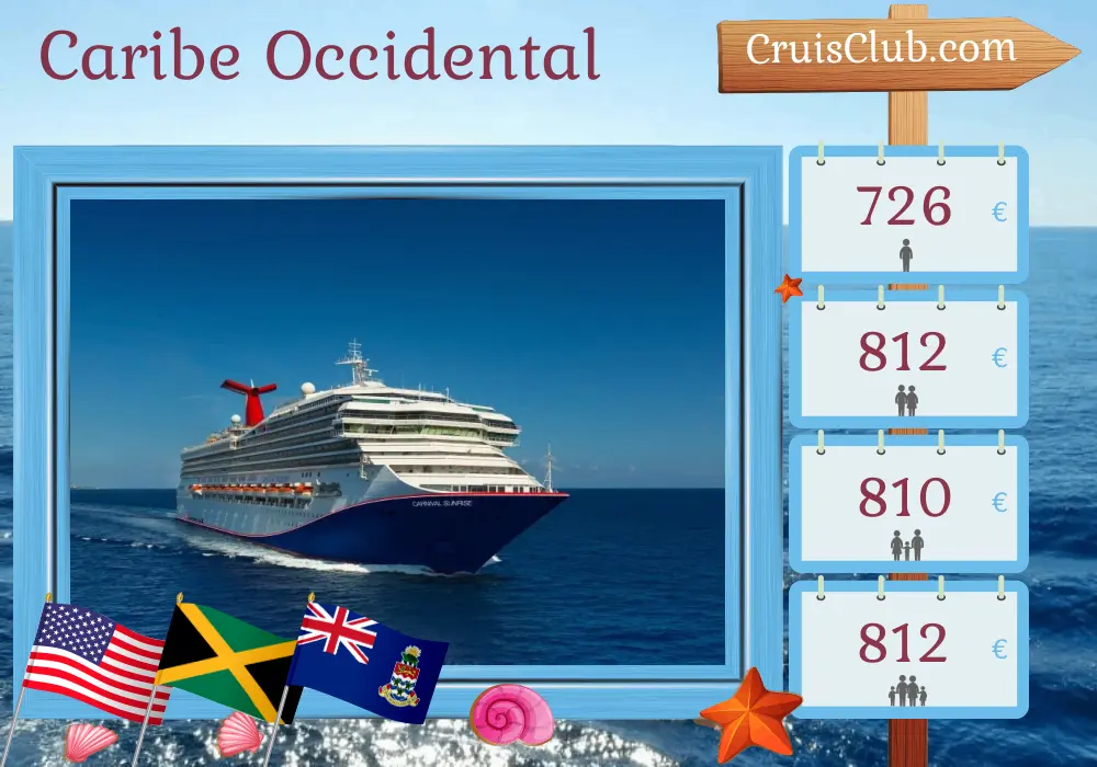 Crucero por el Caribe Occidental desde Miami a bordo del barco Carnival Sunrise con visitas a Estados Unidos, Jamaica y las Islas Caimán durante 6 días