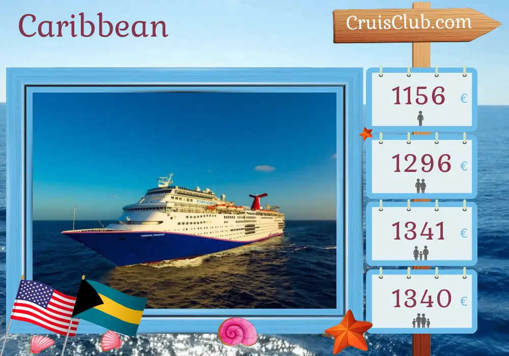 Carnival Paradise Caribbean Cruise from Tampa with USA and Bahamas visits for 6 days