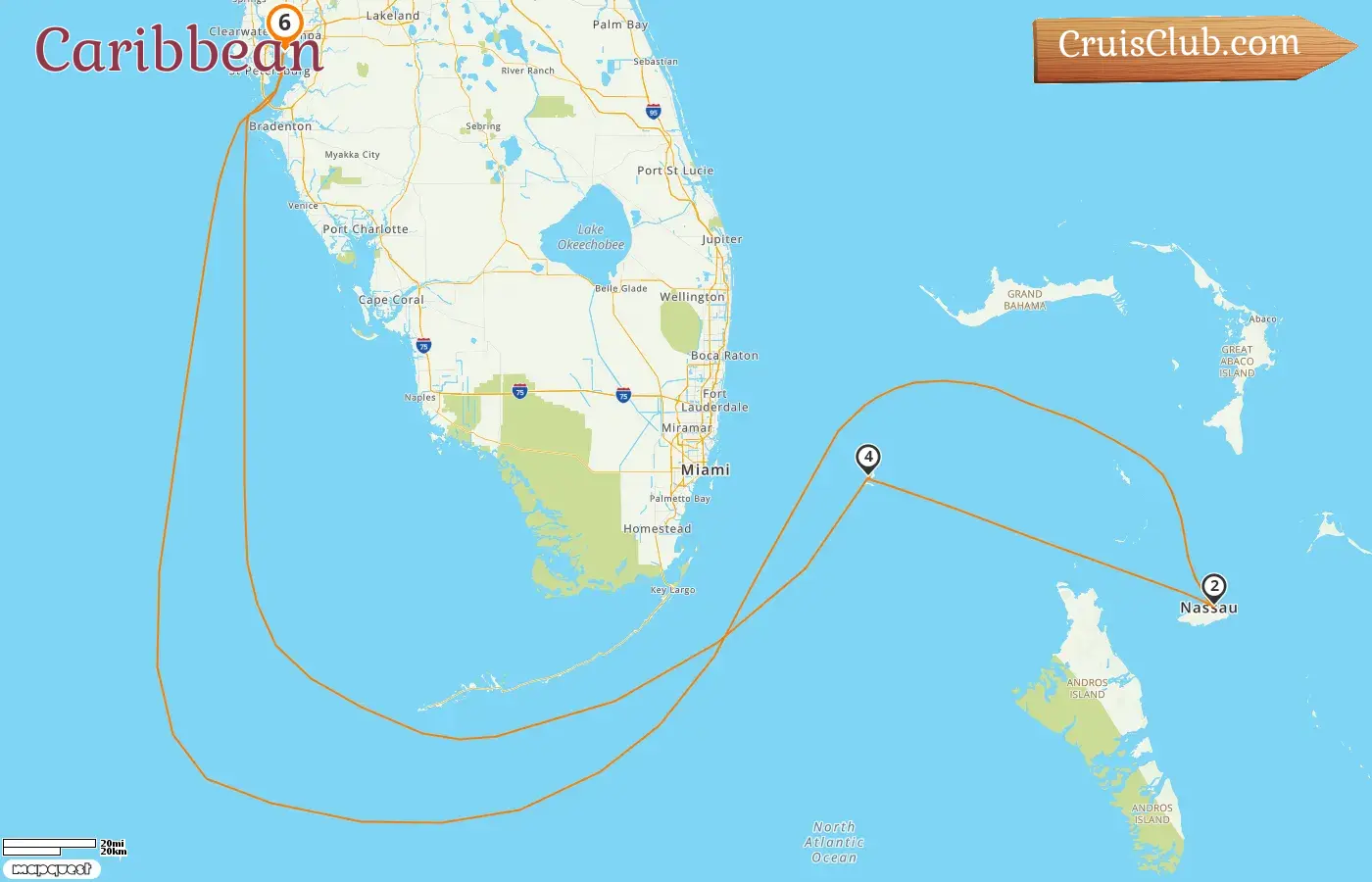 Carnival Paradise Caribbean Cruise from Tampa with USA and Bahamas visits for 6 days
