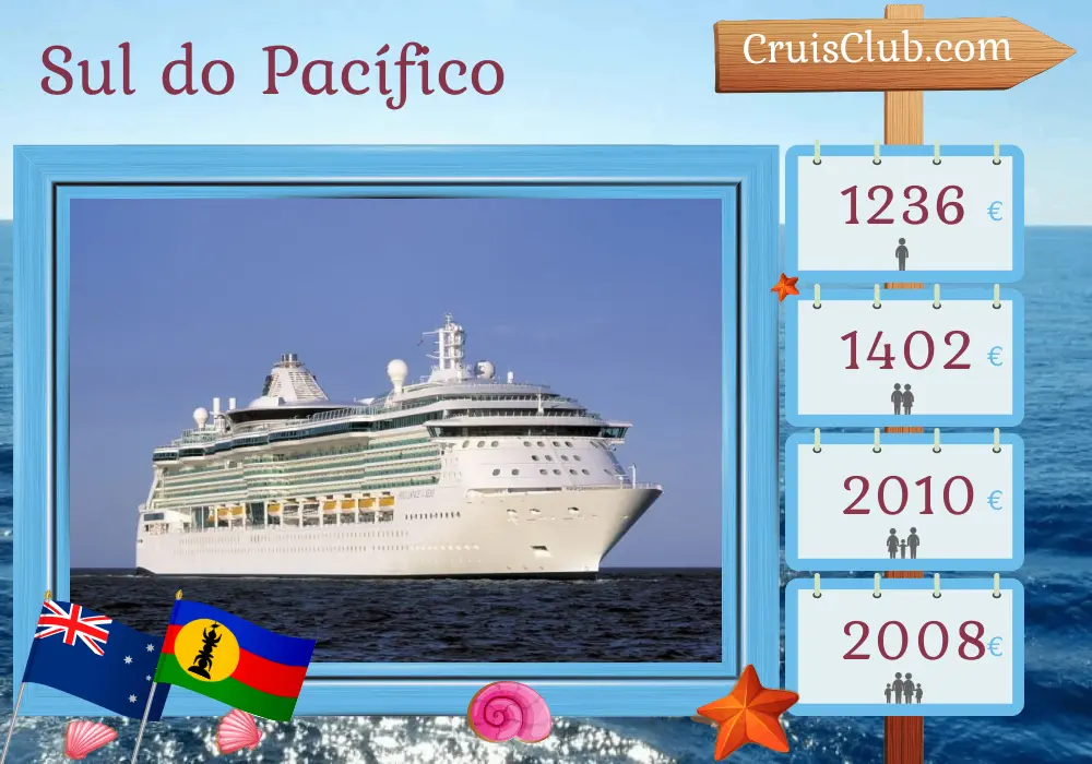 Cruzeiro no Pacífico Sul a partir de Sydney a bordo do navio Brilliance of the Seas com visitas à Austrália e Nova Caledônia por 9 dias