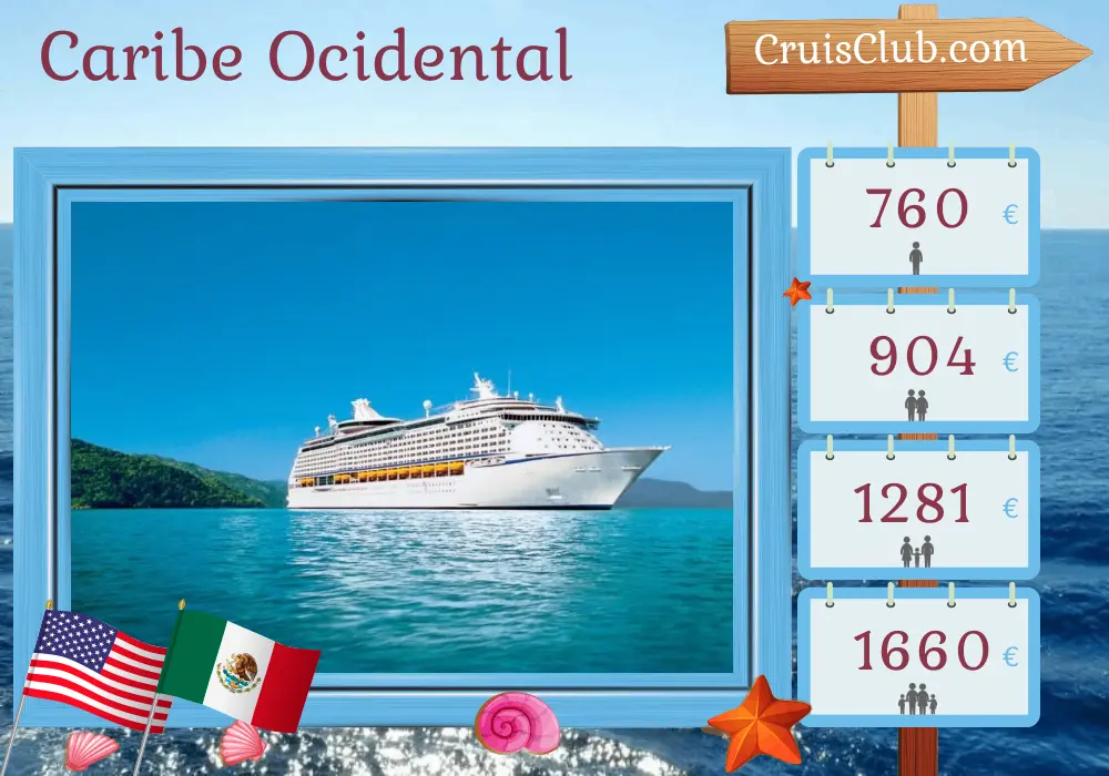 Cruzeiro no Caribe Ocidental a partir de Galveston a bordo do navio Voyager of the Seas com visitas aos Estados Unidos e México por 6 dias