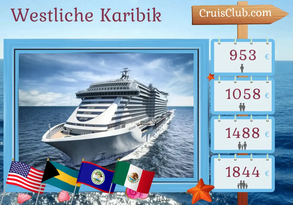 Kreuzfahrt in der westlichen Karibik ab Port Canaveral / Orlando an Bord des MSC Seashore Schiffes mit Besuchen in den USA, Bahamas, Belize und Mexiko für 8 Tage