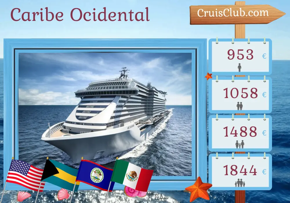 Cruzeiro no Caribe Ocidental saindo de Port Canaveral / Orlando a bordo do navio MSC Seashore com visitas aos EUA, Bahamas, Belize e México por 8 dias