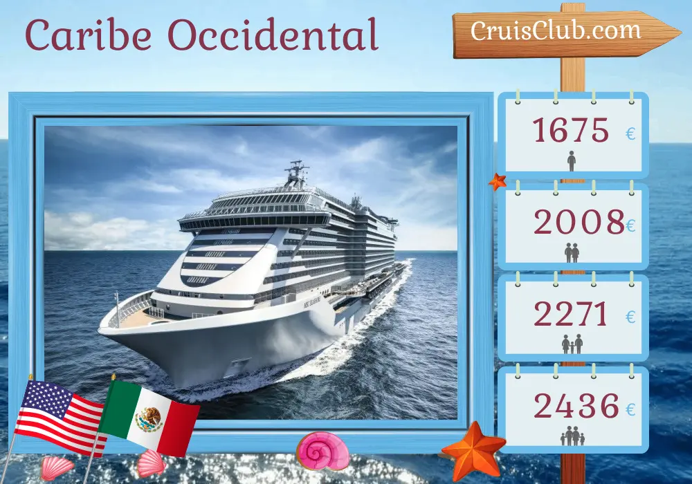 Crucero por el Caribe Occidental desde Port Canaveral / Orlando a bordo del barco MSC Seashore con visitas a Estados Unidos, Bahamas y México durante 12 días