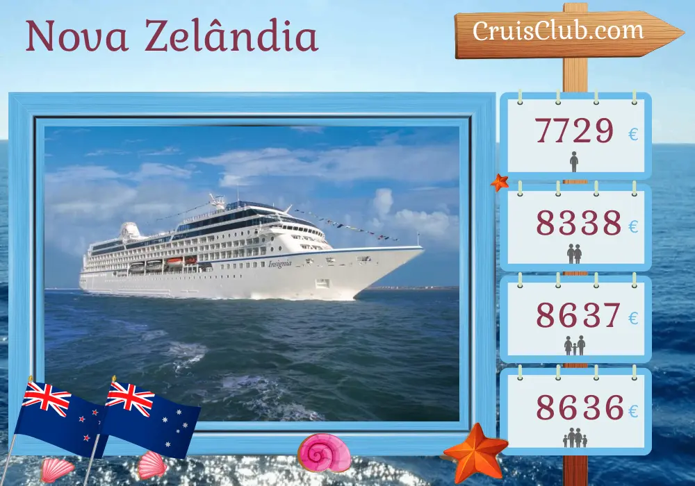 Cruzeiro na Nova Zelândia de Auckland a Sydney a bordo do navio Insignia com visitas à Nova Zelândia e Austrália por 11 dias