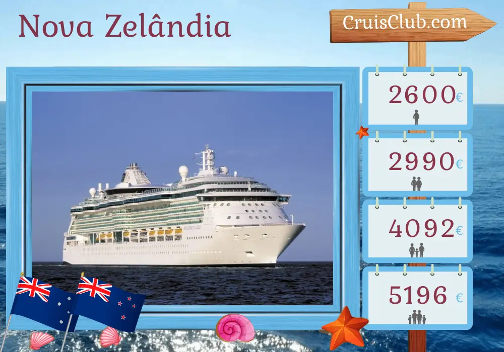 Cruzeiro na Nova Zelândia saindo de Sydney a bordo do navio Brilliance of the Seas com visitas à Austrália e Nova Zelândia por 13 dias