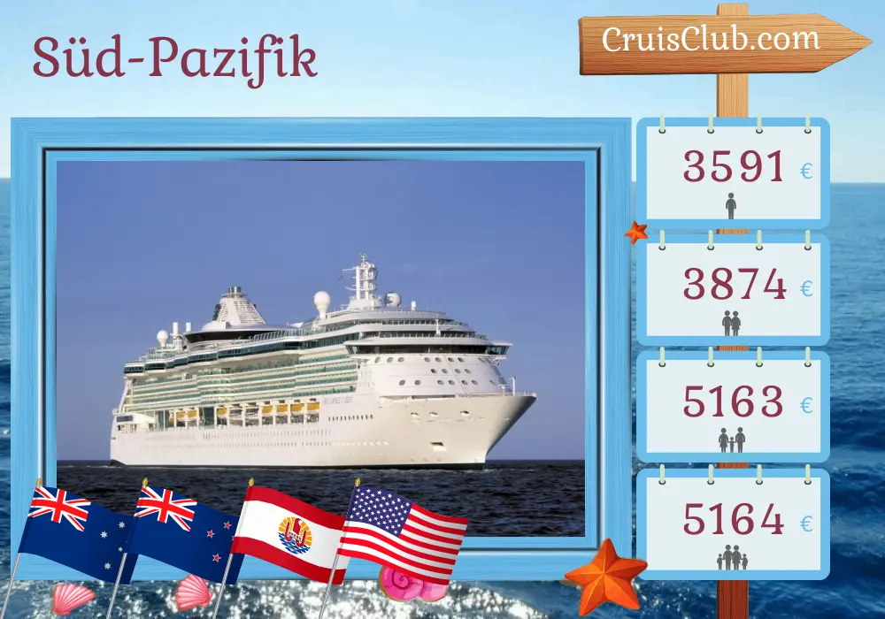 Kreuzfahrt im Südpazifik von Sydney nach Honolulu mit der Brilliance of the Seas und Stopps in Australien, Neuseeland, Französisch-Polynesien und den USA für 18 Tage