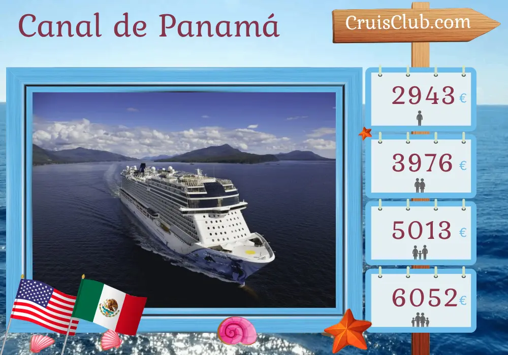 Crucero por el Canal de Panamá de Los Ángeles a Miami a bordo del barco Norwegian Bliss con visitas a Estados Unidos, México, Guatemala, Costa Rica, Panamá y Colombia durante 16 días
