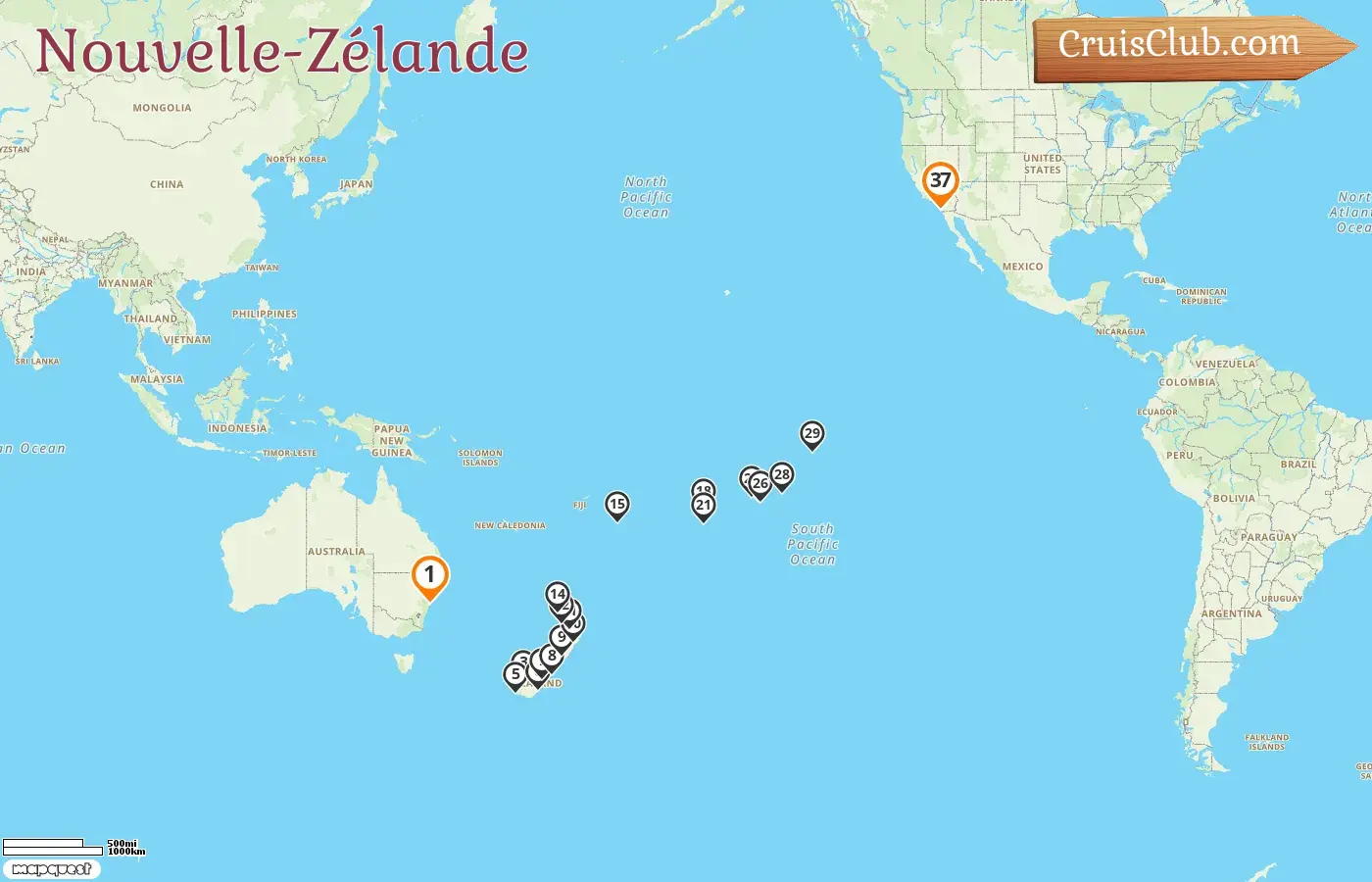 Croisière en Nouvelle-Zélande de Sydney à San Diego à bord du navire Volendam avec des visites en Australie, en Nouvelle-Zélande, aux Tonga, aux îles Cook, en Polynésie française et aux États-Unis pendant 37 jours