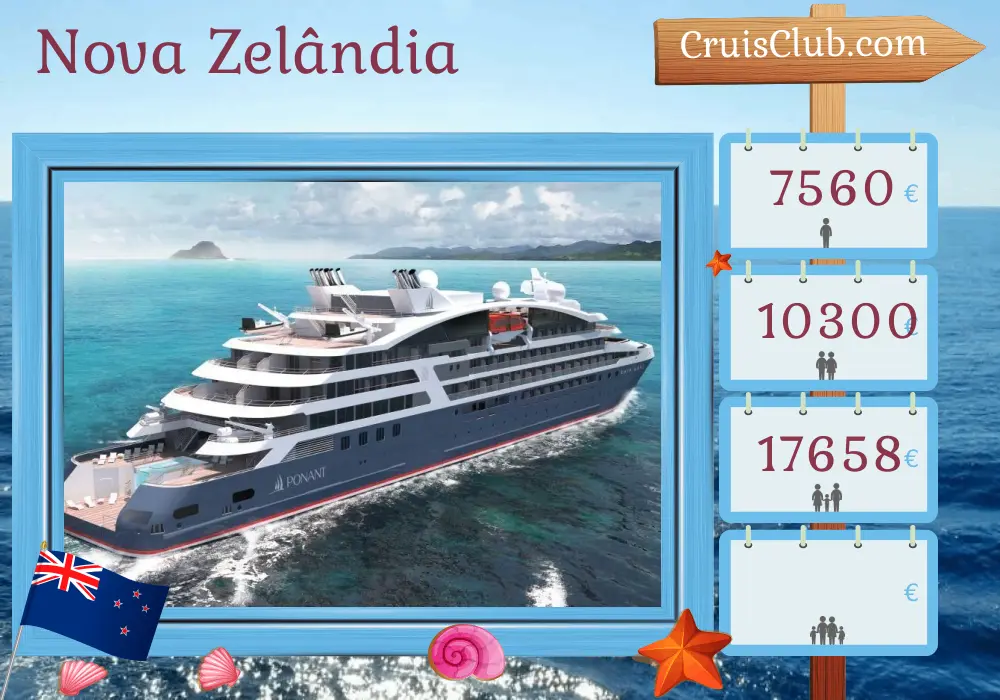 Cruzeiro na Nova Zelândia de Dunedin a bordo do navio Le Lapérouse com visitas à Nova Zelândia por 8 dias