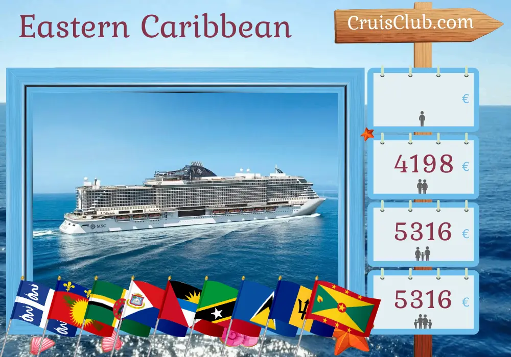 Kreuzfahrt in der östlichen Karibik ab Fort-de-France an Bord des MSC Seaside-Schiffs mit Besuchen auf Martinique, Guadeloupe, Dominica, St. Kitts und Nevis, St. Lucia, Barbados, St. Vincent und die Grenadinen sowie Grenada für 15 Tage