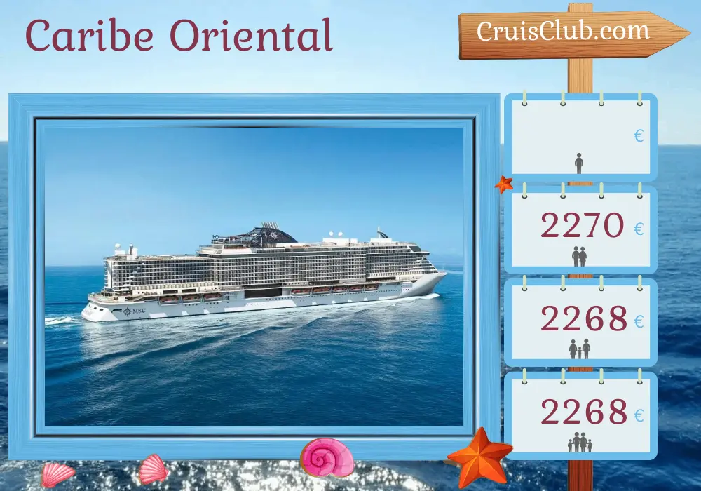 Cruzeiro no Caribe Oriental saindo de Fort-de-France a bordo do navio MSC Seaside com visitas a Martinica, Guadalupe, São Cristóvão e Nevis e Dominica por 8 dias