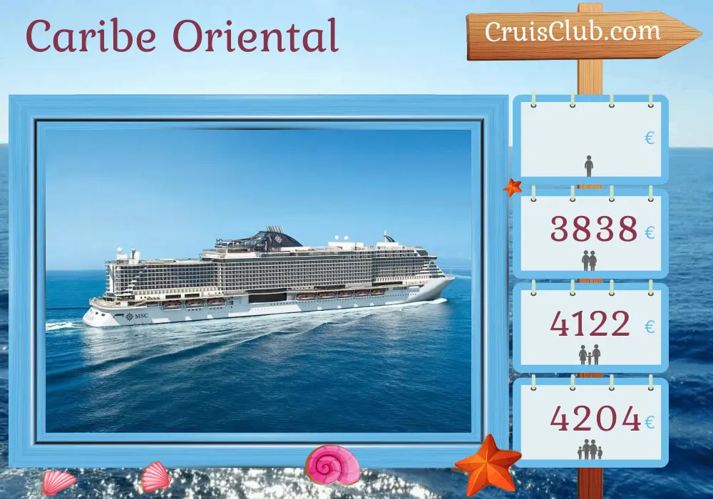 Cruzeiro no Caribe Oriental a partir de Fort-de-France a bordo do navio MSC Seaside com visitas a Martinica, Guadalupe, Dominica, São Cristóvão e Névis, Santa Lúcia, Barbados, Granada e São Vicente e Granadinas por 15 dias