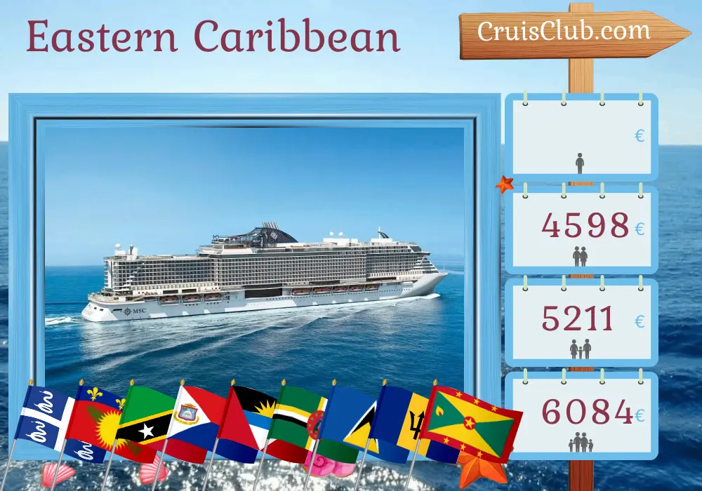 Kreuzfahrt in der östlichen Karibik von Fort-de-France an Bord des MSC Seaside Schiffs mit Besuchen auf Martinique, Guadeloupe, St. Kitts und Nevis, Dominica, St. Lucia, Barbados, St. Vincent und den Grenadinen sowie Grenada für 15 Tage