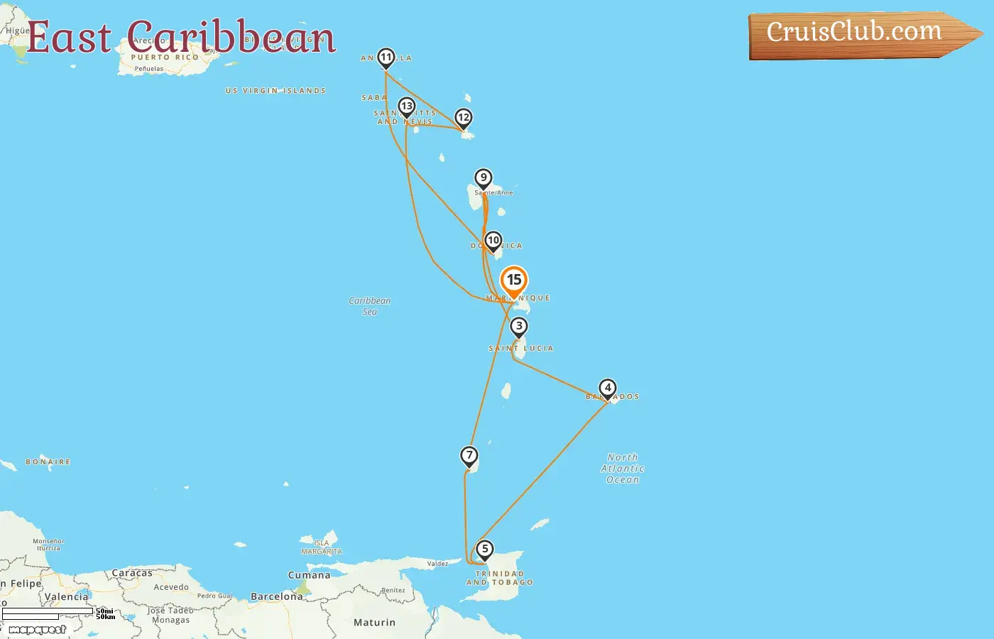 East Caribbean Cruise from Fort-de-France on MSC Seaside with stops in Martinique, Guadeloupe, Saint Lucia, Barbados, Trinidad and Tobago, Grenada, Dominica, and Saint Kitts and Nevis for 15 days