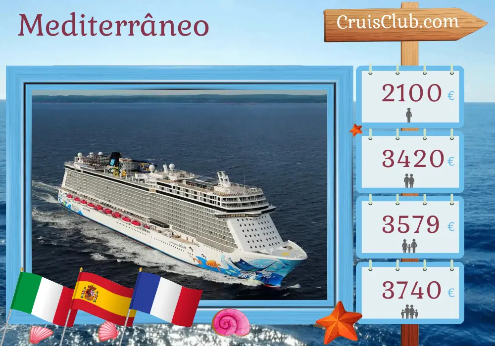 Cruzeiro no Mediterrâneo a partir de Civitavecchia a bordo do navio Norwegian Escape com visitas à Itália, Espanha e França por 10 dias