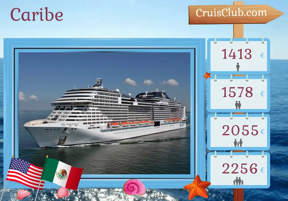 Cruzeiro no Caribe a partir de Nova Iorque a bordo do navio MSC Meraviglia com visitas aos Estados Unidos, México e Bahamas por 12 dias