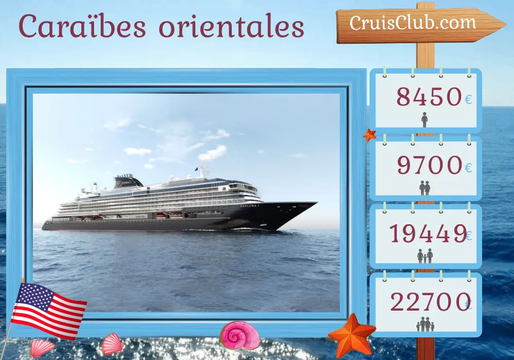 Croisière dans les Caraïbes de l`Est de San Juan à Miami à bord du navire EXPLORA I avec des visites à Puerto Rico, Saint-Christophe-et-Niévès, Martinique, Sainte-Lucie et aux États-Unis pendant 8 jours