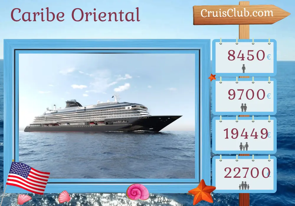 Crucero en el Caribe Oriental desde San Juan a Miami a bordo del barco EXPLORA I con visitas a Puerto Rico, Saint Kitts y Nevis, Martinica, Santa Lucía y Estados Unidos por 8 días