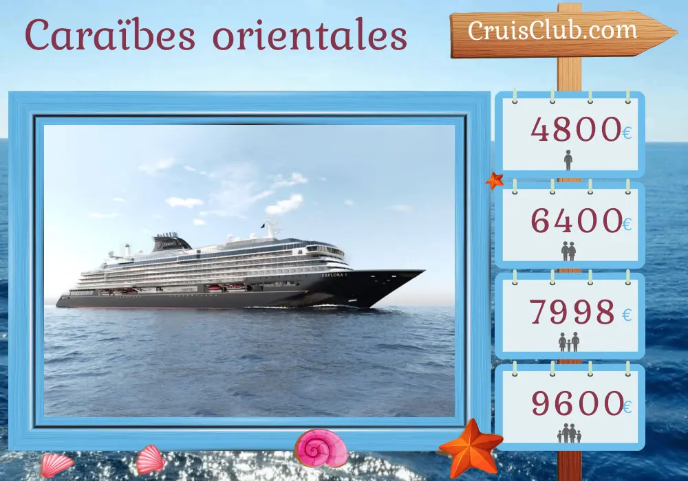 Croisière dans les Caraïbes de l`Est de San Juan à Bridgetown à bord du navire EXPLORA I avec des visites à Puerto Rico, aux Îles Vierges britanniques, à Saint-Kitts et Nevis, à Saint-Vincent-et-les Grenadines et à la Barbade pendant 7 jours