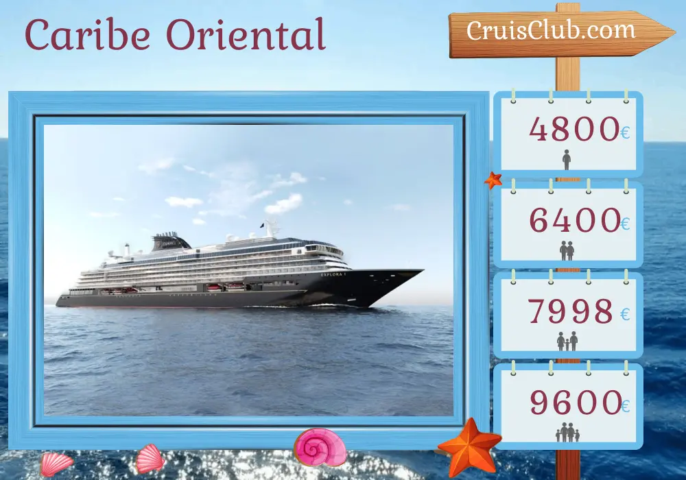 Crucero por el Caribe Oriental desde San Juan a Bridgetown a bordo del barco EXPLORA I con visitas a Puerto Rico, Islas Vírgenes Británicas, San Cristóbal y Nieves, San Vicente y las Granadinas y Barbados durante 7 días