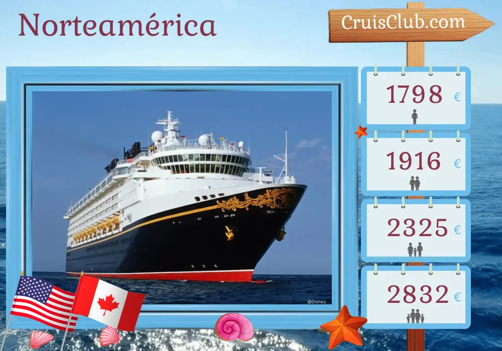 Crucero en América del Norte de San Diego a Vancouver a bordo del barco Disney Wonder con visitas a Estados Unidos y Canadá durante 5 días