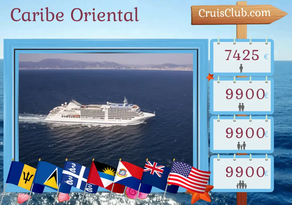 Crucero por el este del Caribe desde Bridgetown hasta Fort Lauderdale a bordo del barco Silver Moon con visitas a Barbados, San Vicente y las Granadinas, Santa Lucía, Martinica, San Bartolomé, Puerto Rico y Estados Unidos durante 12 días