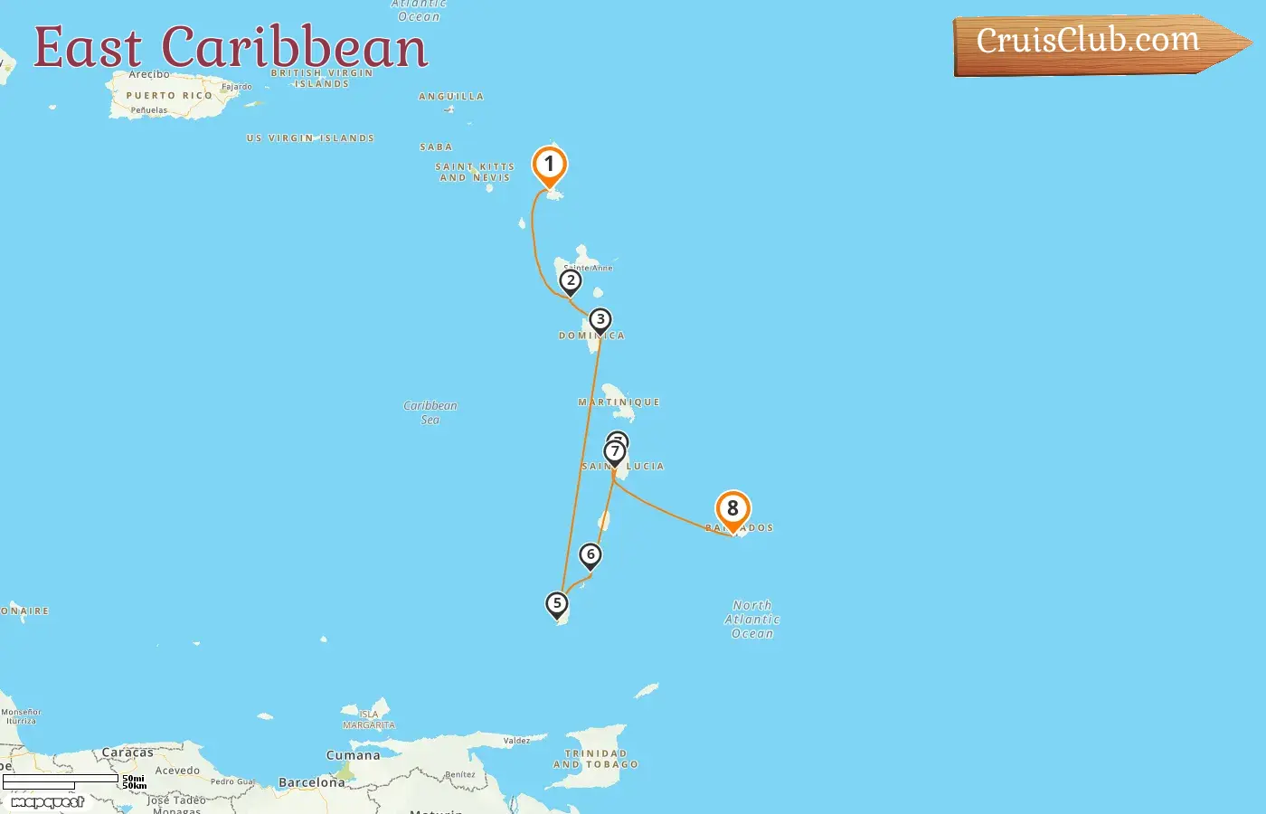 East Caribbean Cruise from St. John`s to Bridgetown aboard Royal Clipper with visits to Guadeloupe, Dominica, Grenada, Saint Vincent and the Grenadines, Saint Lucia, and Barbados for 8 days