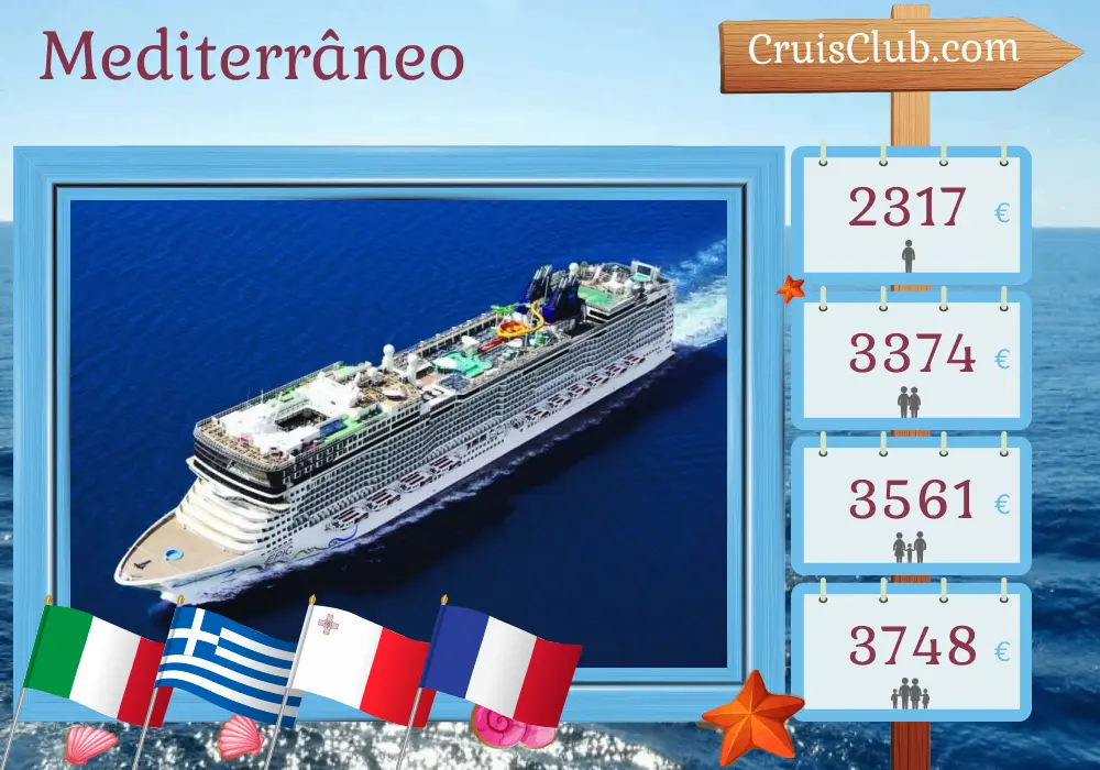 Cruzeiro pelo Mediterrâneo a partir de Civitavecchia a bordo do navio Norwegian Epic com visitas à Itália, Grécia, Malta e França durante 11 dias