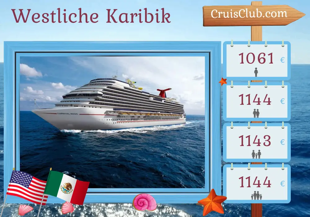 Kreuzfahrt in der westlichen Karibik ab Miami an Bord des Schiffes Carnival Magic mit Besuchen in den USA, Mexiko und Belize für 7 Tage