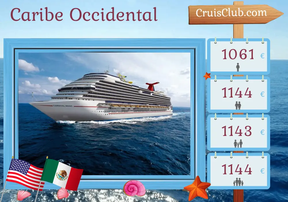 Crucero por el Caribe Occidental desde Miami a bordo del barco Carnival Magic con visitas a Estados Unidos, México y Belice durante 7 días