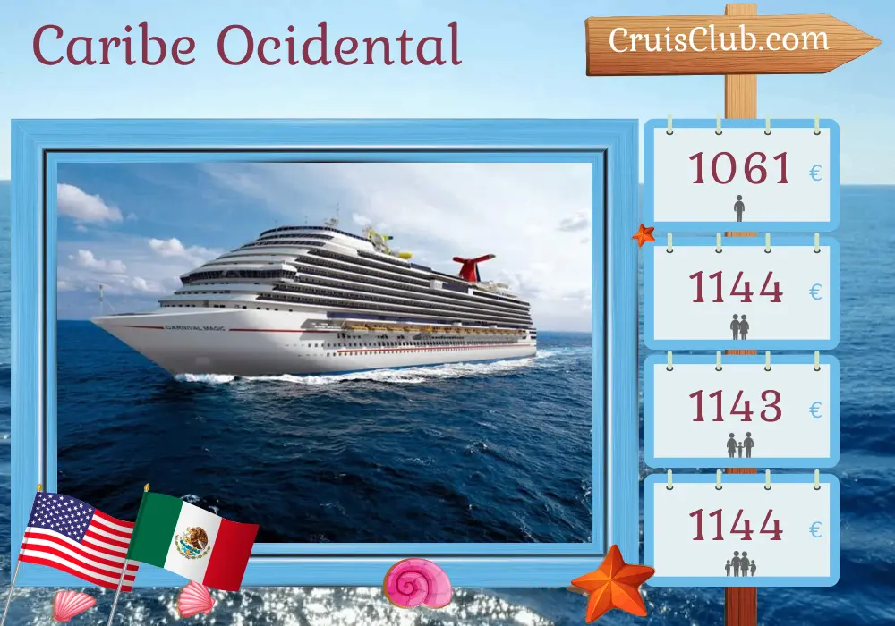 Cruzeiro no Caribe Ocidental a partir de Miami a bordo do navio Carnival Magic, com visitas aos Estados Unidos, México e Belize por 7 dias