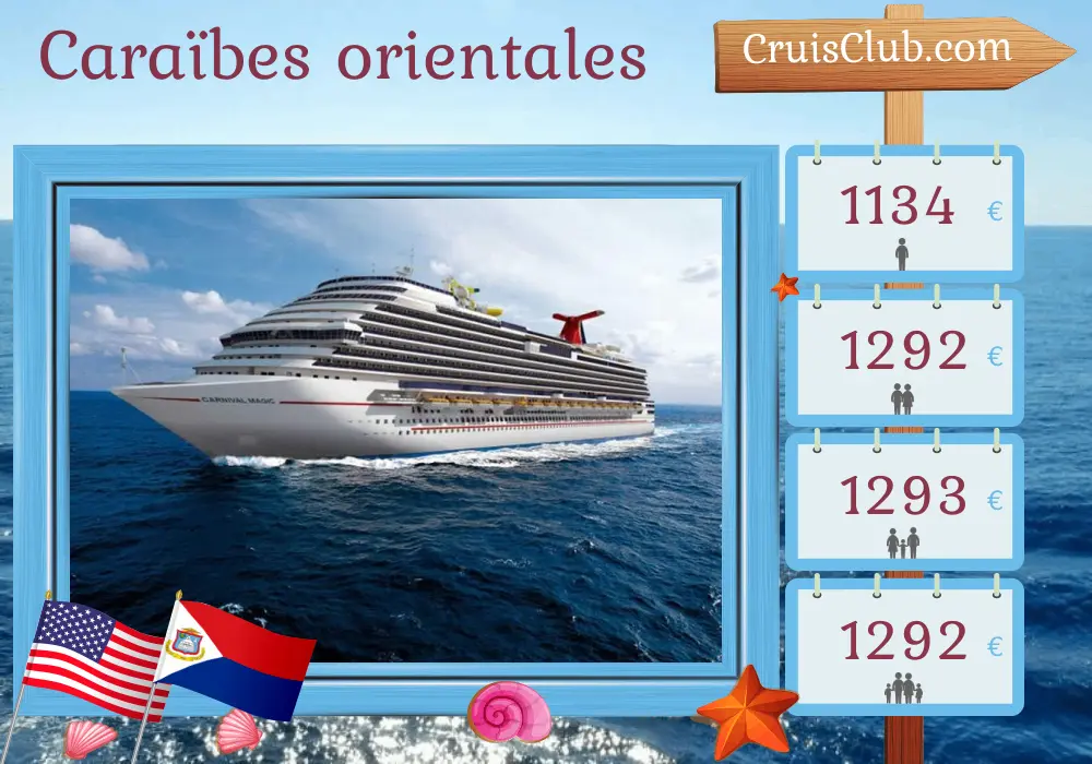 Croisière dans les Caraïbes de l`Est au départ de Miami à bord du navire Carnival Magic avec des escales aux États-Unis, en République dominicaine et à Porto Rico pendant 9 jours