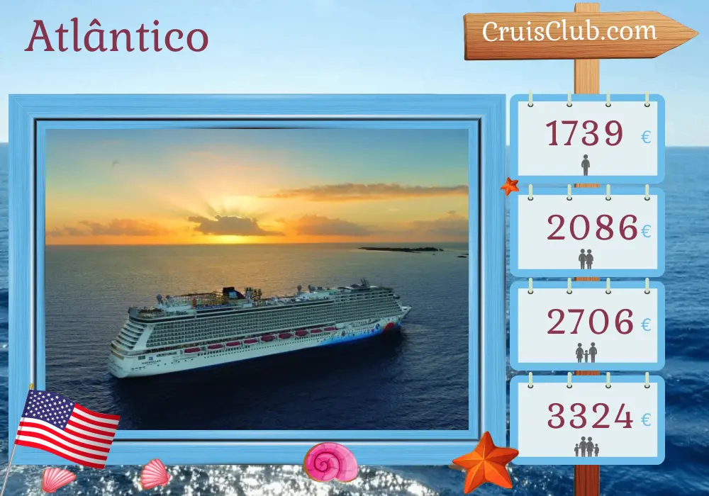 Cruzeiro no Atlântico saindo de Nova York a bordo do navio Norwegian Breakaway com visitas aos EUA e Bermudas por 6 dias