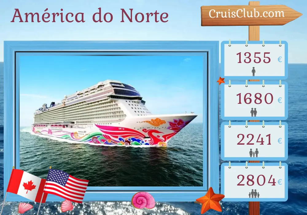 Cruzeiro na América do Norte de Quebec a Nova York a bordo do navio Norwegian Joy com visitas ao Canadá e EUA por 8 dias