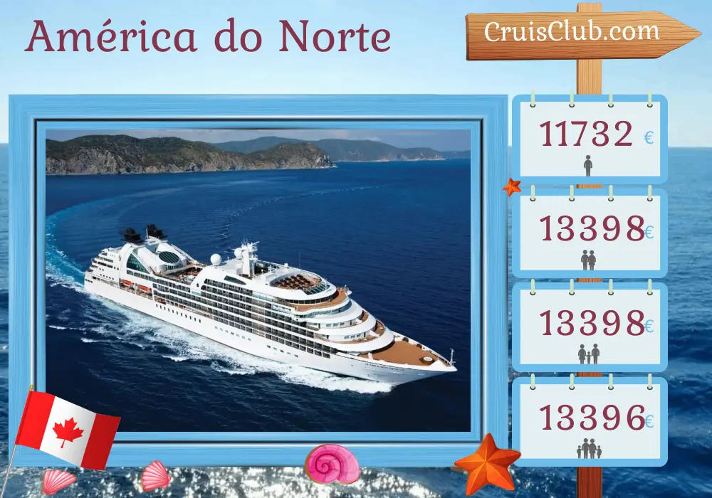 Cruzeiro na América do Norte a partir de Montreal a bordo do navio Seabourn Quest com visitas ao Canadá e a Saint Pierre e Miquelon por 13 dias