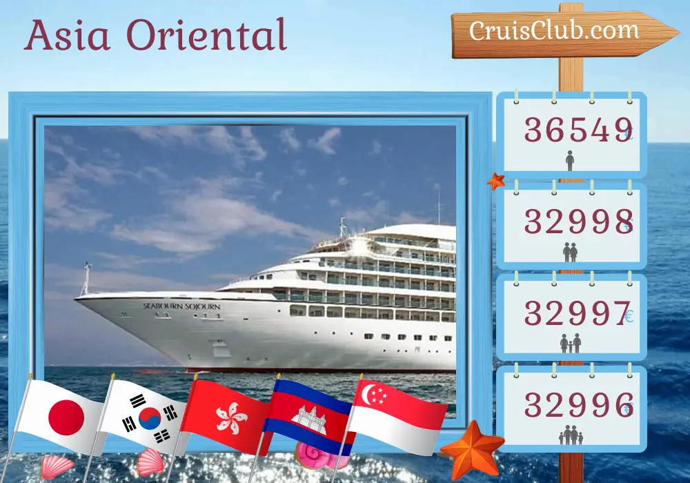 Crucero por el este de Asia desde Keelung a Singapur a bordo del barco Seabourn Sojourn con visitas a Taiwán, Japón, Corea del Sur, China, Hong Kong, Vietnam, Camboya, Tailandia y Singapur durante 40 días