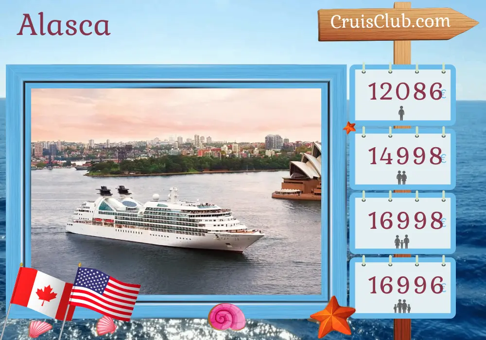 Cruzeiro no Alasca saindo de Vancouver a bordo do navio Seabourn Odyssey com visitas ao Canadá e EUA por 15 dias