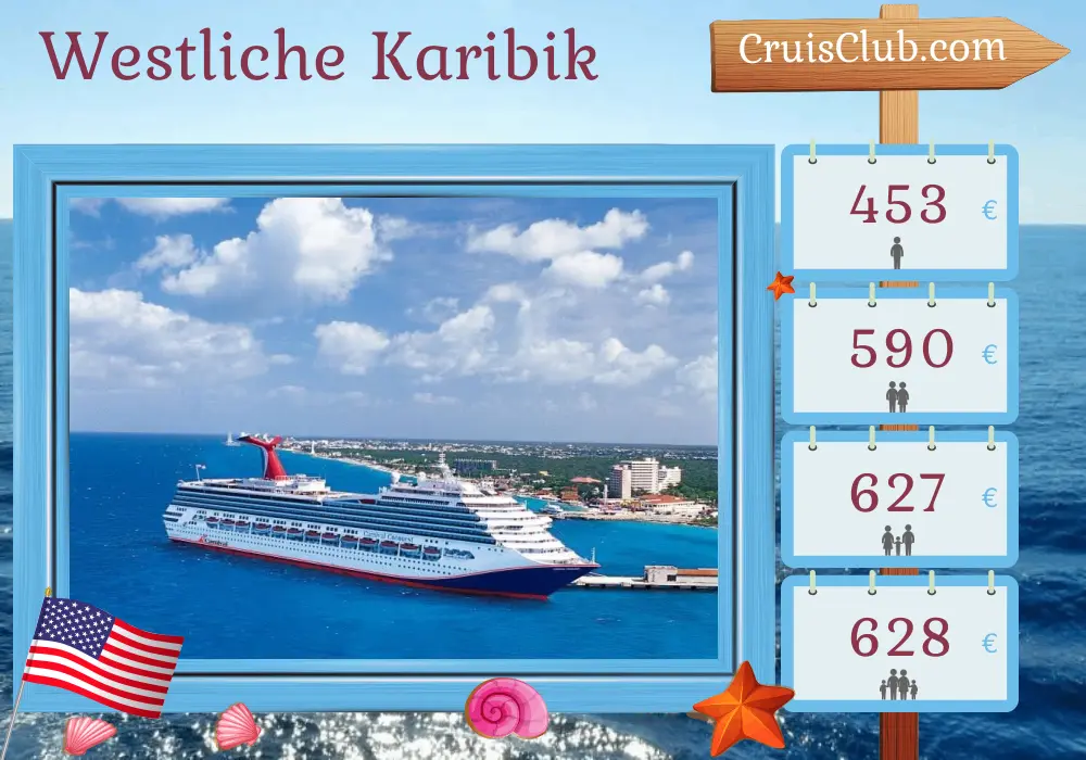 Kreuzfahrt in der westlichen Karibik ab Miami an Bord des Schiffes Carnival Conquest mit Besuchen in den USA und den Bahamas für 4 Tage