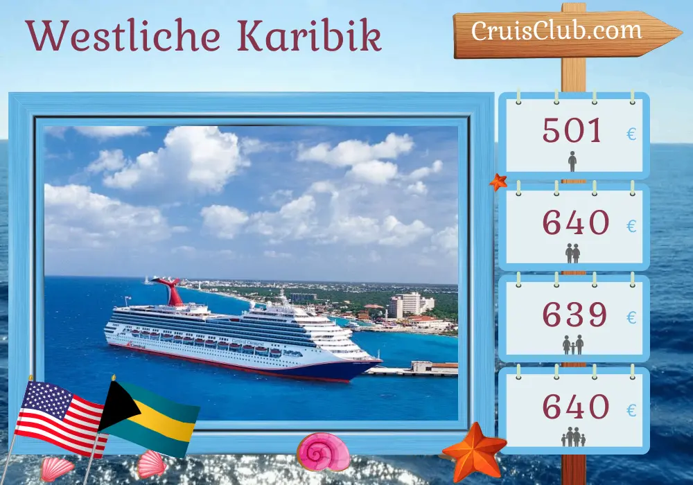 Kreuzfahrt in der westlichen Karibik ab Miami an Bord des Carnival Conquest-Schiffs mit Besuchen in den USA und den Bahamas für 3 Tage