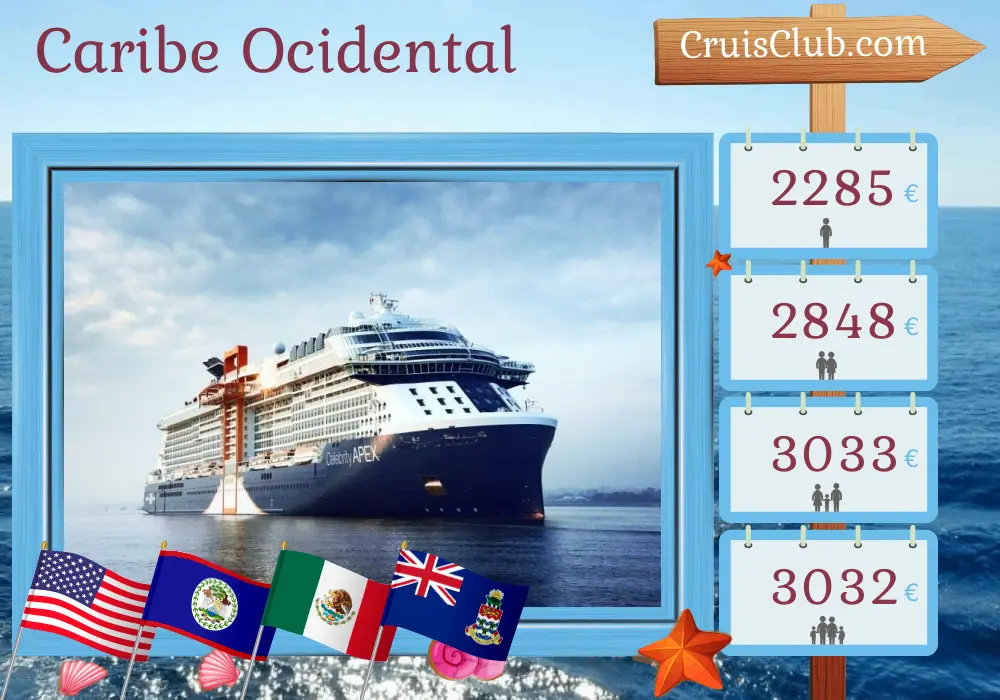 Cruzeiro no Caribe Ocidental de Fort Lauderdale a bordo do navio Celebrity Apex com visitas aos EUA, Belize, México e Ilhas Cayman por 8 dias