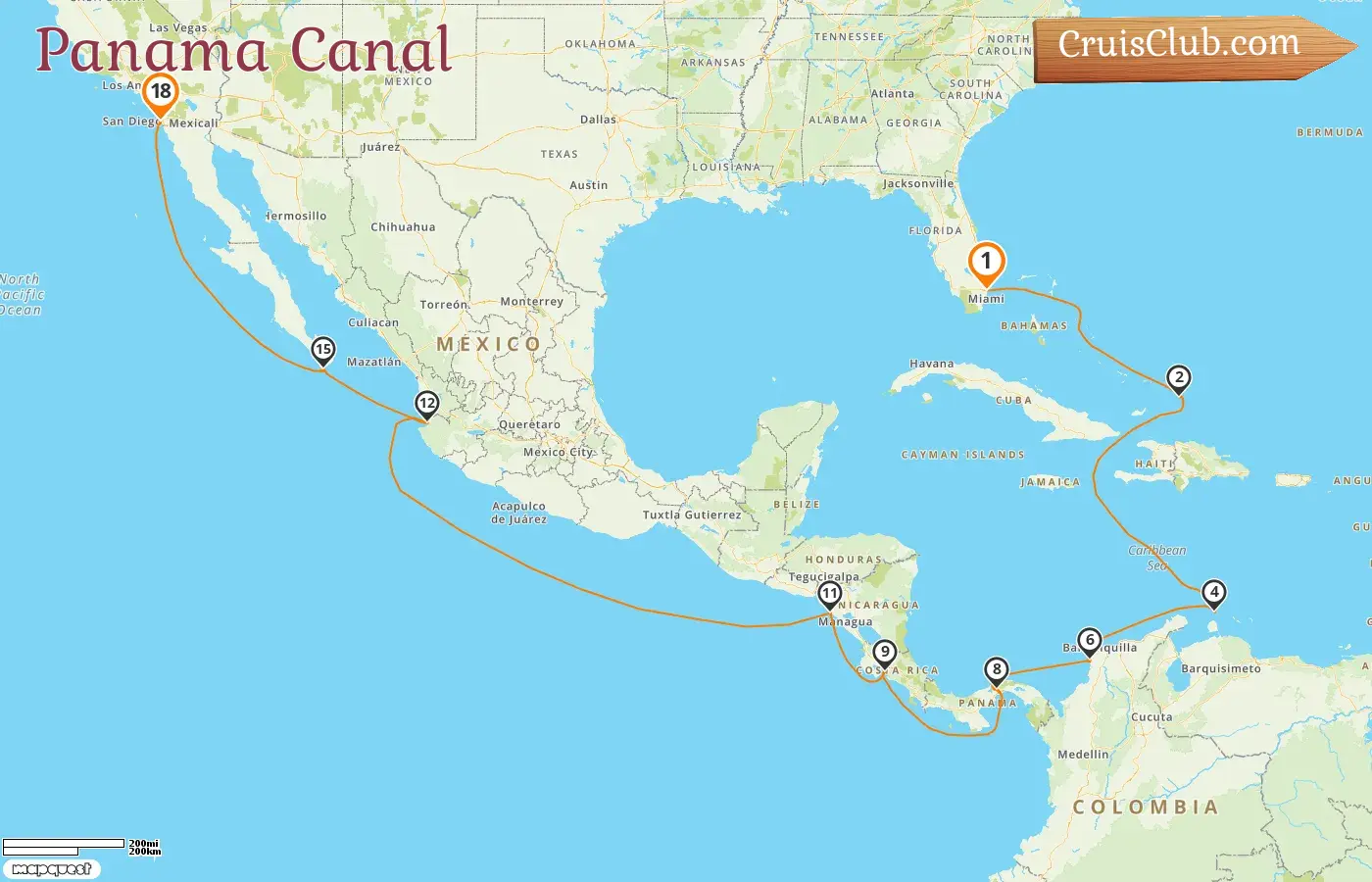 Panama Canal Cruise from Fort Lauderdale to San Diego on the Nieuw Amsterdam ship with stops in USA, Aruba, Colombia, Panama, Costa Rica, Nicaragua, and Mexico for 18 days