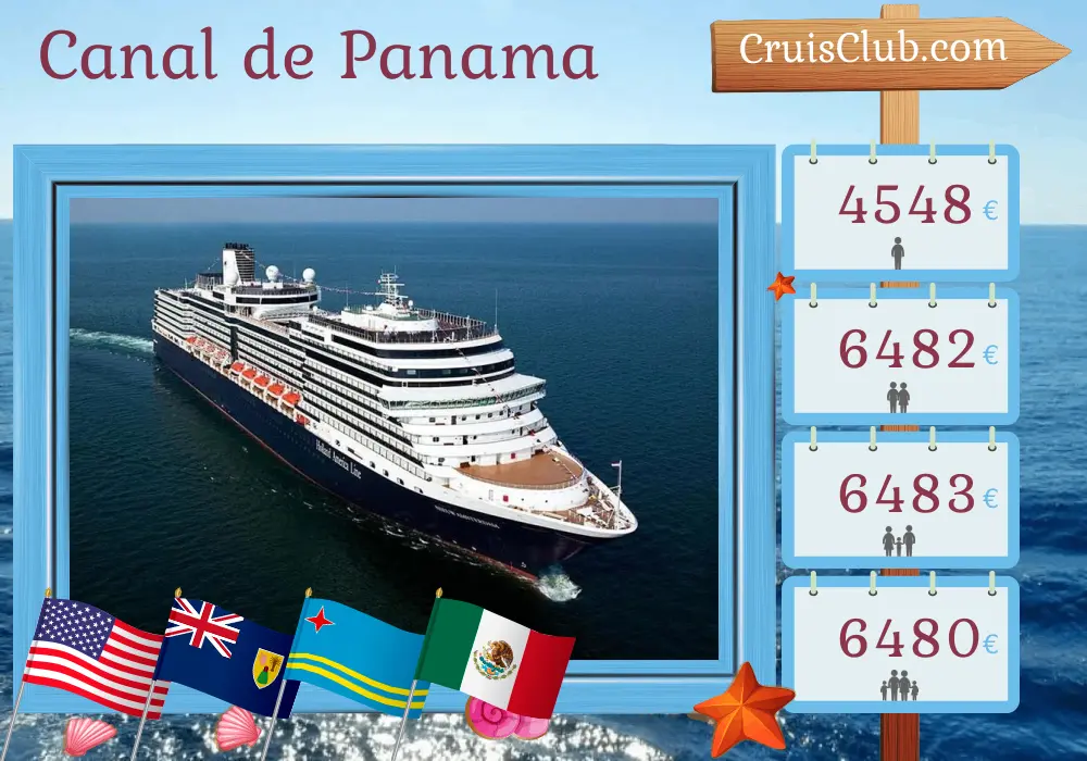 Croisière dans le canal de Panama de Fort Lauderdale à San Diego à bord du navire Nieuw Amsterdam avec des visites aux États-Unis, Aruba, Colombie, Panama, Costa Rica, Nicaragua et Mexique pendant 18 jours
