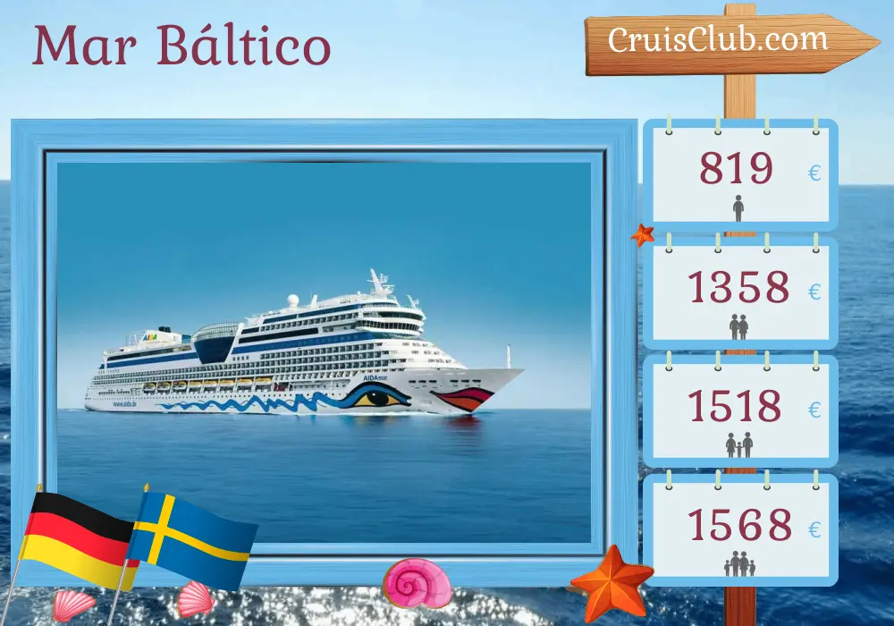 Cruzeiro no Mar Báltico a partir de Warnemünde a bordo do navio AIDAmar com visitas à Alemanha e Suécia por 5 dias