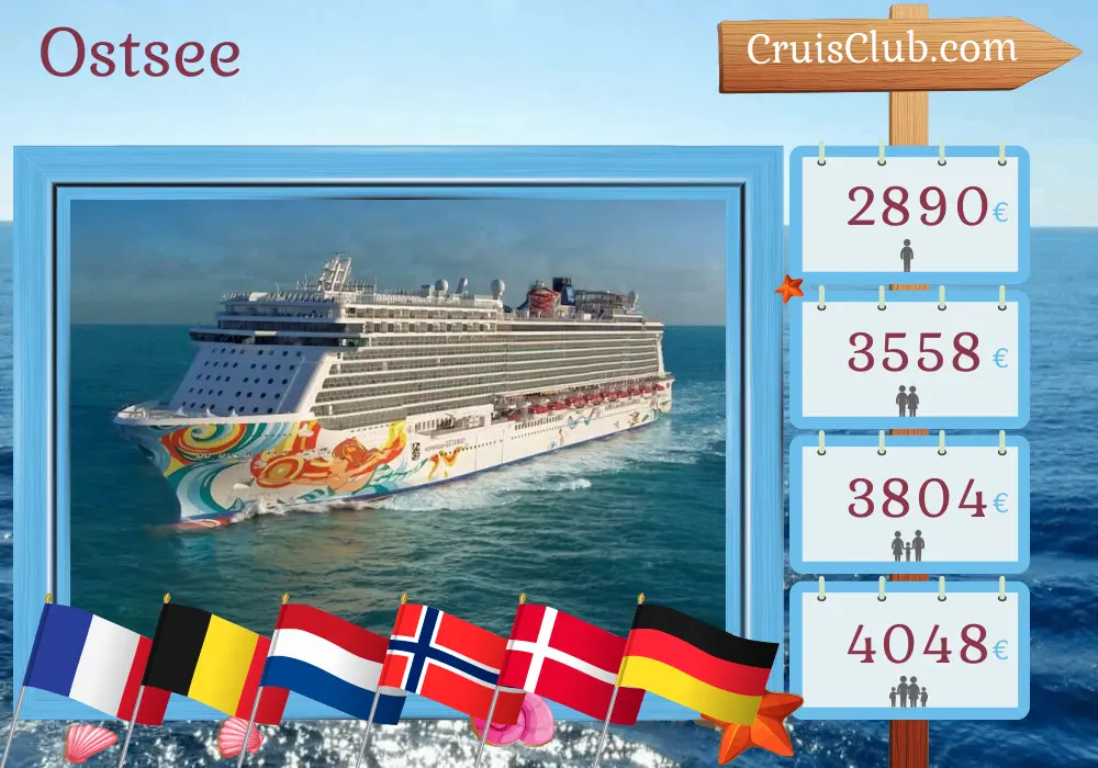 Kreuzfahrt in der Ostsee von Southampton nach Kopenhagen an Bord des Schiffes Norwegian Getaway mit Besuchen in Frankreich, Belgien, den Niederlanden, Norwegen, Dänemark und Deutschland für 10 Tage