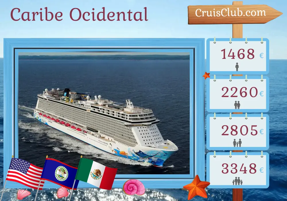 Cruzeiro no Caribe Ocidental saindo de Miami a bordo do navio Norwegian Escape com visitas aos Estados Unidos, Honduras, Belize e México por 8 dias